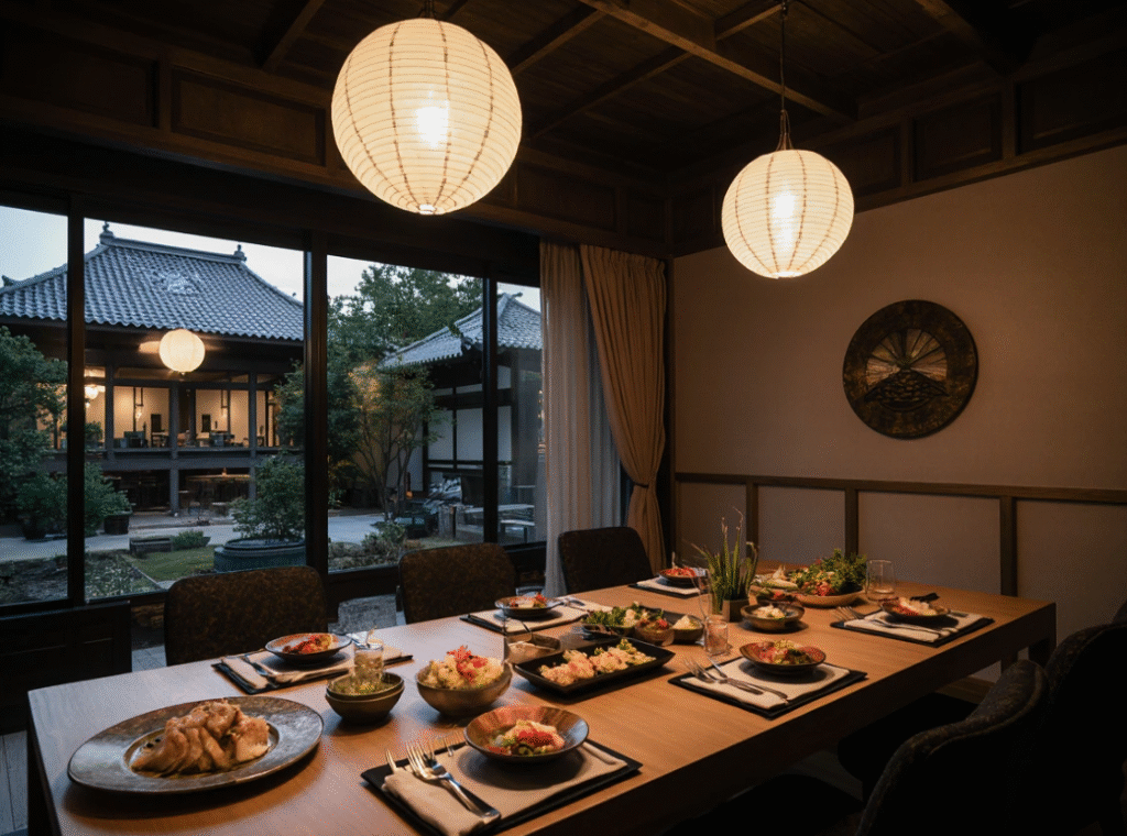 Traditional Kaiseki dining experience in Pontocho, Kyoto with multi-course meal on wooden table